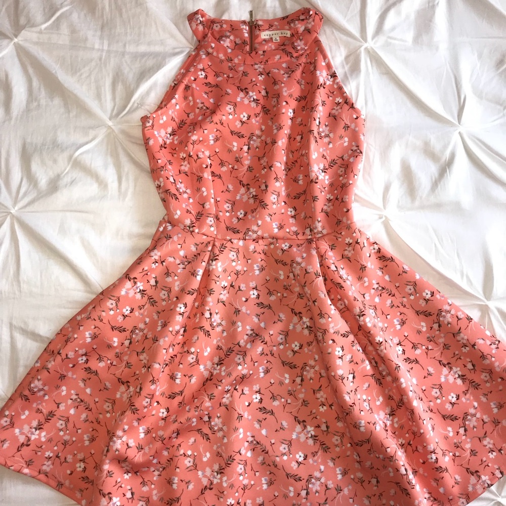 Peach/Floral Halter Dress